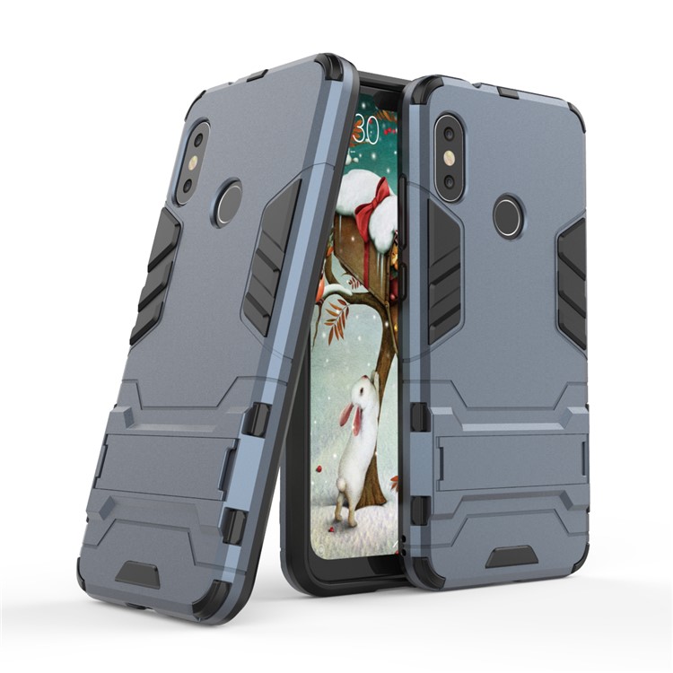 Shockproof PC + TPU Hybrid Kickstand Cellphone Cover for Xiaomi Mi A2 Lite / Redmi 6 Pro - Dark Blue-1