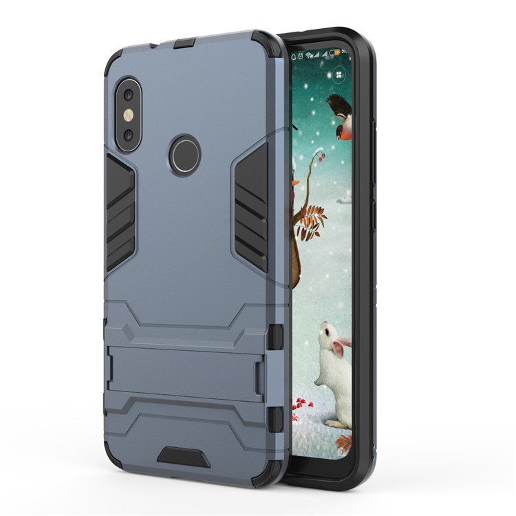 Shockproof PC + TPU Hybrid Kickstand Cellphone Cover for Xiaomi Mi A2 Lite / Redmi 6 Pro - Dark Blue-2