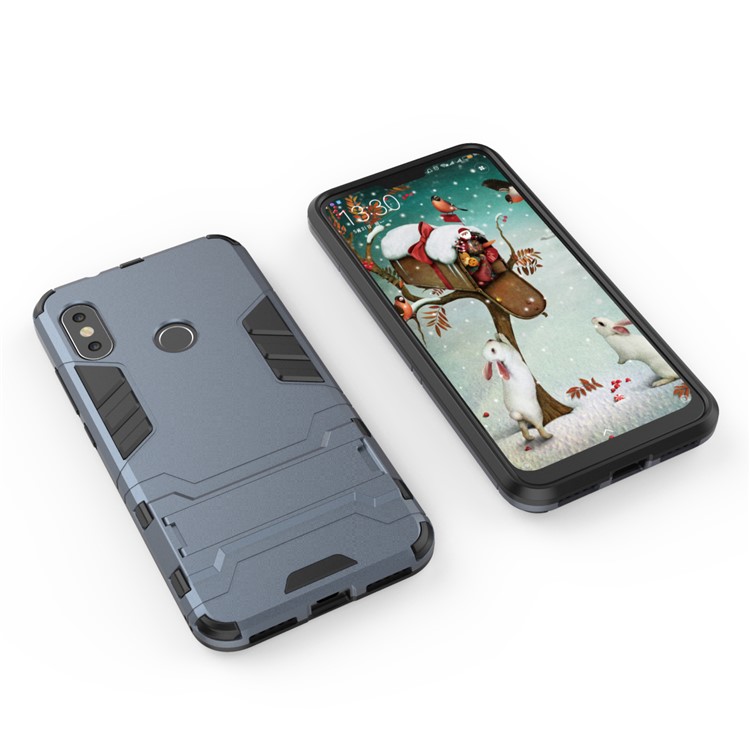 Shockproof PC + TPU Hybrid Kickstand Cellphone Cover for Xiaomi Mi A2 Lite / Redmi 6 Pro - Dark Blue-3