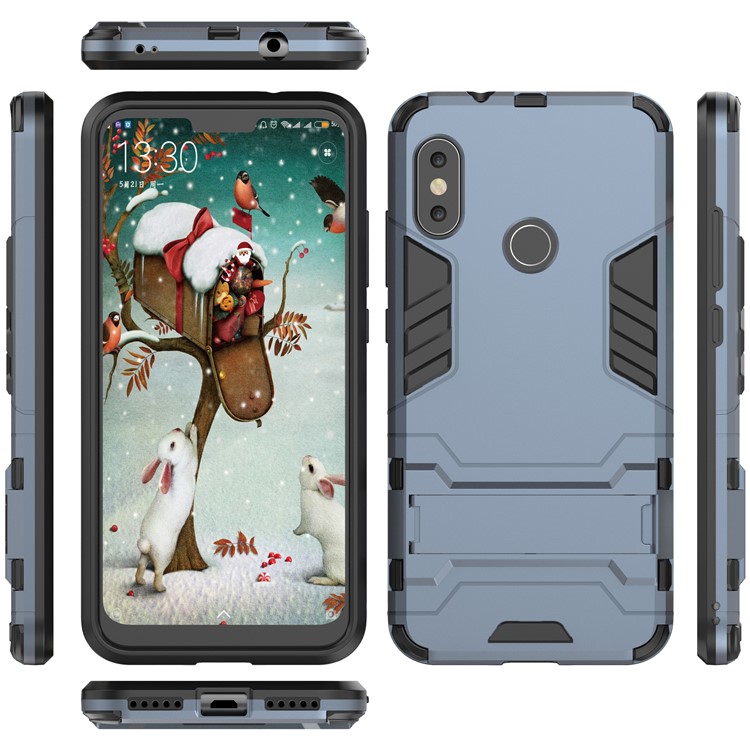 Shockproof PC + TPU Hybrid Kickstand Cellphone Cover for Xiaomi Mi A2 Lite / Redmi 6 Pro - Dark Blue-4
