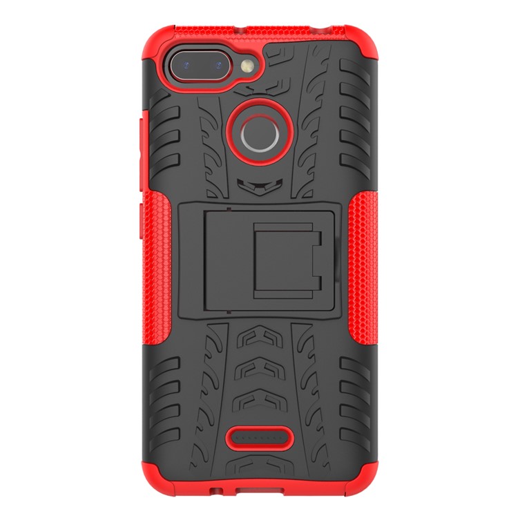 Anti-slip PC + TPU Hybrid Phone Case with Kickstand for Xiaomi Redmi 6 (Dual Camera: 12MP+5MP) - Red-11