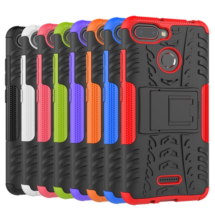 Anti-slip PC + TPU Hybrid Phone Case with Kickstand for Xiaomi Redmi 6 (Dual Camera: 12MP+5MP) - Red-12