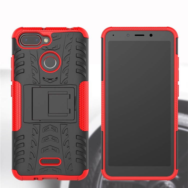 Anti-slip PC + TPU Hybrid Phone Case with Kickstand for Xiaomi Redmi 6 (Dual Camera: 12MP+5MP) - Red-15