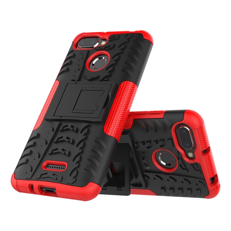 Anti-slip PC + TPU Hybrid Phone Case with Kickstand for Xiaomi Redmi 6 (Dual Camera: 12MP+5MP) - Red-2