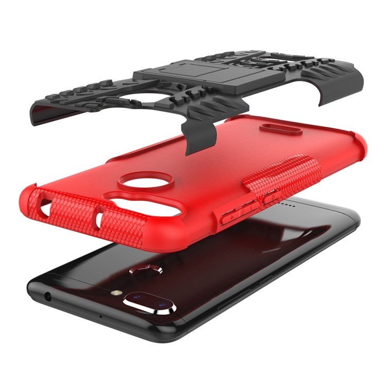 Anti-slip PC + TPU Hybrid Phone Case with Kickstand for Xiaomi Redmi 6 (Dual Camera: 12MP+5MP) - Red-3