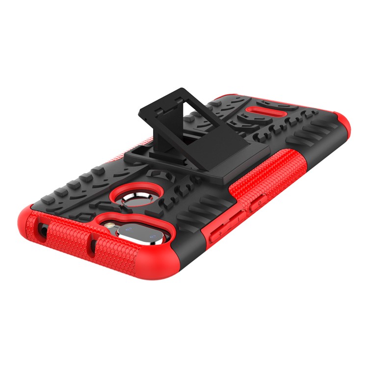 Anti-slip PC + TPU Hybrid Phone Case with Kickstand for Xiaomi Redmi 6 (Dual Camera: 12MP+5MP) - Red-4