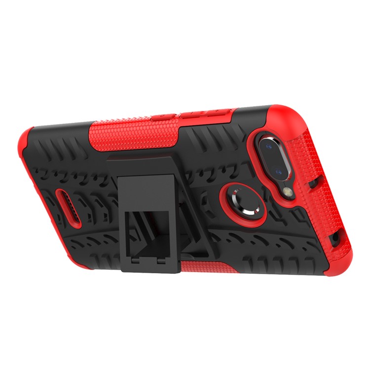 Anti-slip PC + TPU Hybrid Phone Case with Kickstand for Xiaomi Redmi 6 (Dual Camera: 12MP+5MP) - Red-5