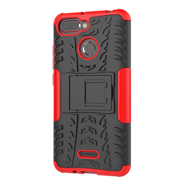 Anti-slip PC + TPU Hybrid Phone Case with Kickstand for Xiaomi Redmi 6 (Dual Camera: 12MP+5MP) - Red-10