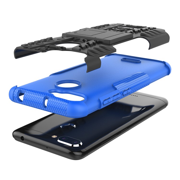 Anti-slip PC + TPU Hybrid Cover Shell Case with Kickstand for Xiaomi Redmi 6 (Dual Camera: 12MP+5MP) - Blue-3