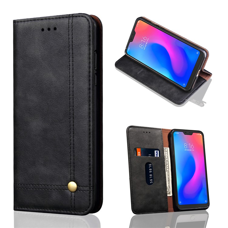 Retro Style Auto-absorbed Crazy Horse Leather Cover for Xiaomi Mi A2 Lite / Redmi 6 Pro - Black-1