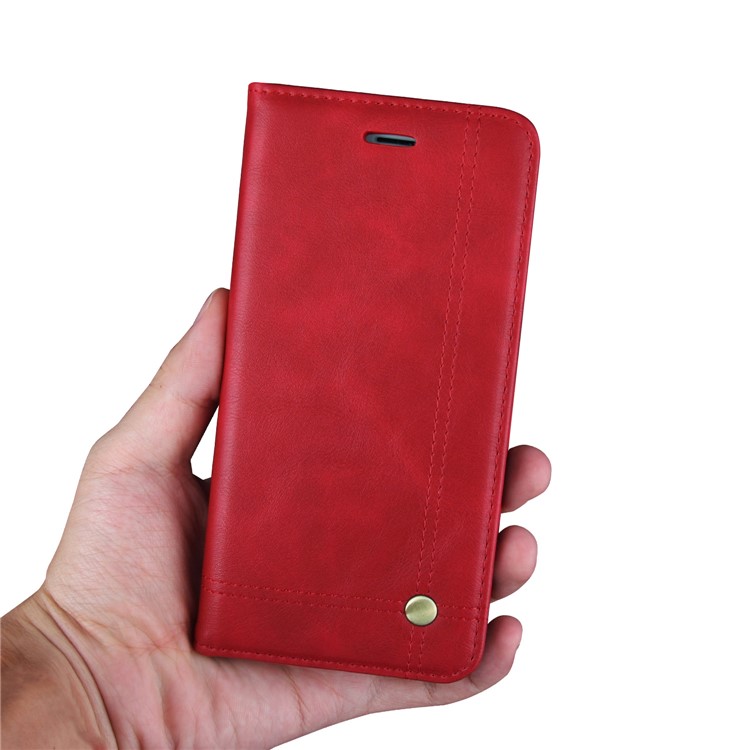 Retro Style Auto-absorbed Crazy Horse Leather Case for Xiaomi Mi A2 Lite / Redmi 6 Pro - Red-4