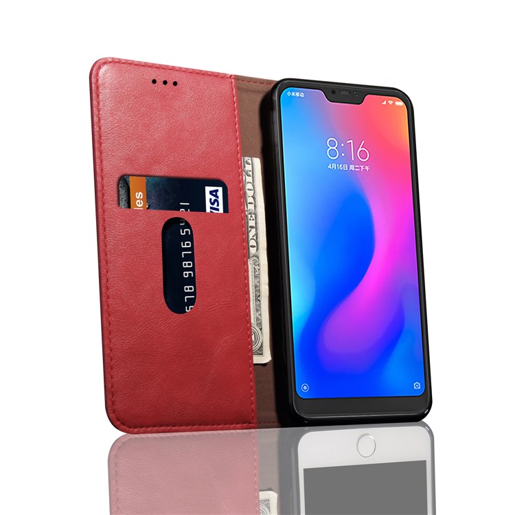 Retro Style Auto-absorbed Crazy Horse Leather Case for Xiaomi Mi A2 Lite / Redmi 6 Pro - Red-7