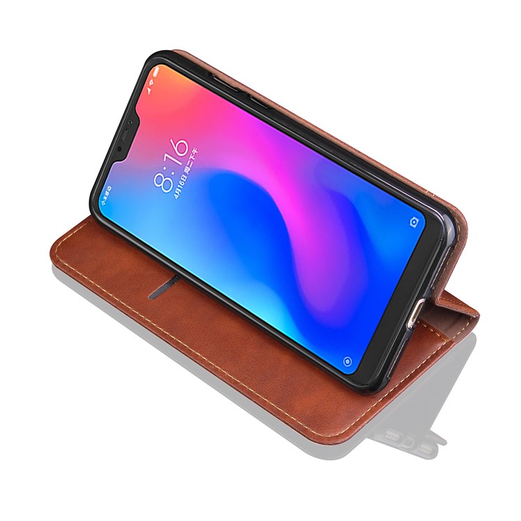 Retro Style Auto-absorbed Crazy Horse Leather Casing for Xiaomi Mi A2 Lite / Redmi 6 Pro - Coffee-3