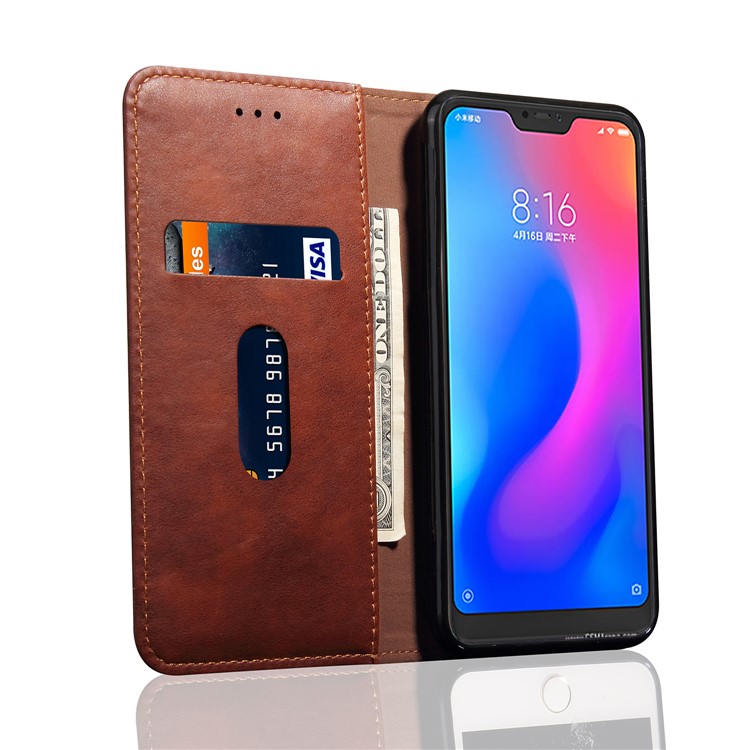 Retro Style Auto-absorbed Crazy Horse Leather Casing for Xiaomi Mi A2 Lite / Redmi 6 Pro - Coffee-7