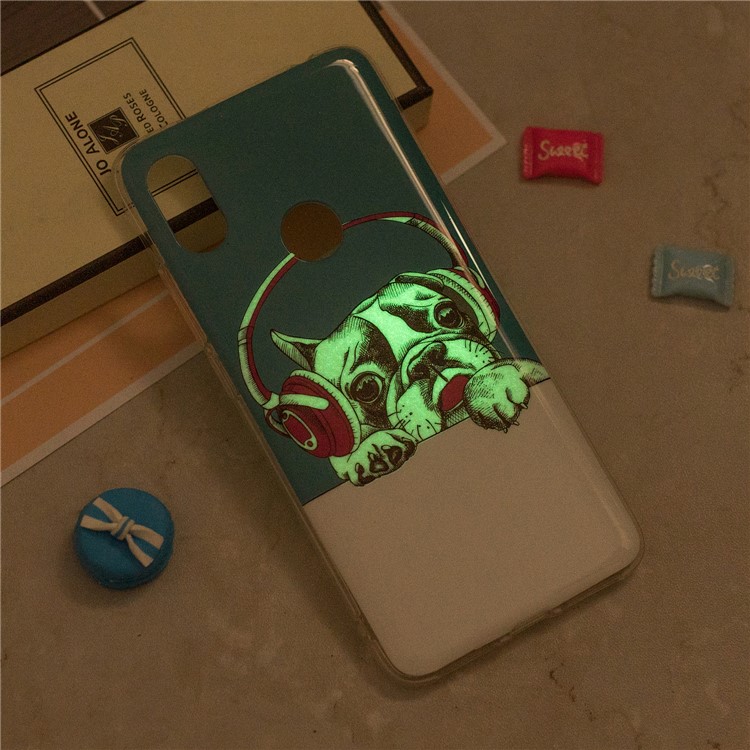 Luminous IMD Patterned TPU Mobile Phone Case Accessory for Xiaomi Redmi S2 / Redmi Y2 - Pug Wearing Headphone-6