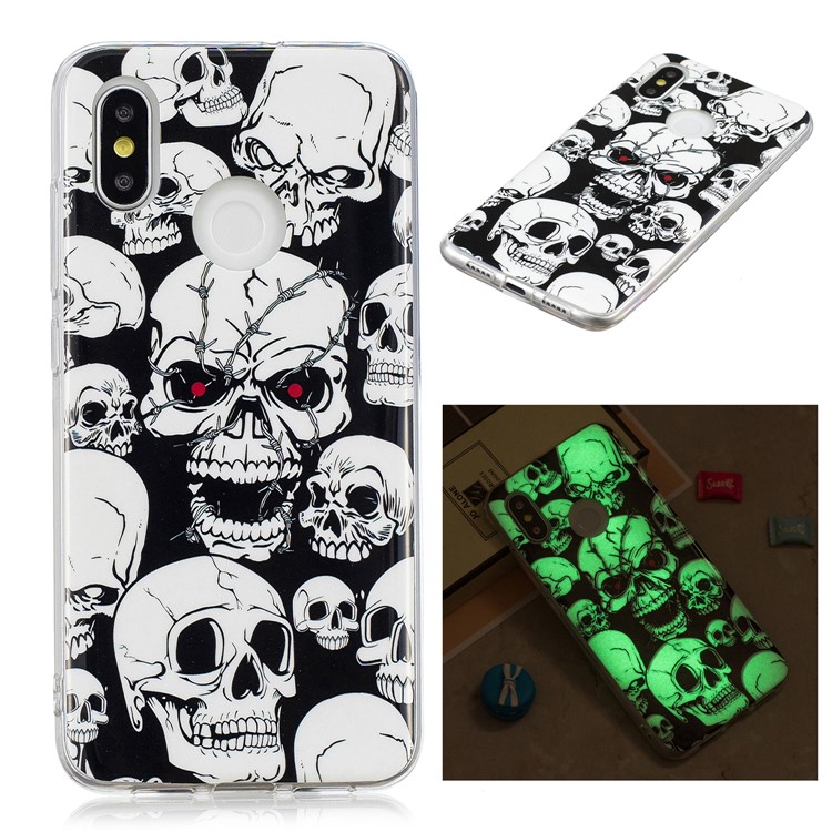 Luminous IMD Pattern Printing TPU Back Case for Xiaomi Mi 8 (6.21-inch) - Skulls-1