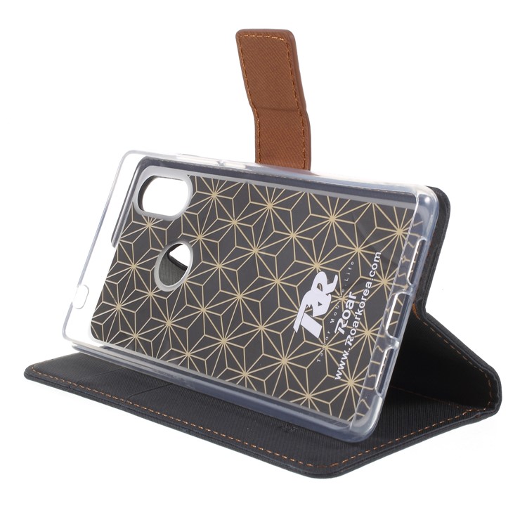 ROAR KOREA Twill Leather Wallet Stand Cover for Xiaomi Mi 8 SE (5.88-inch) - Black-4