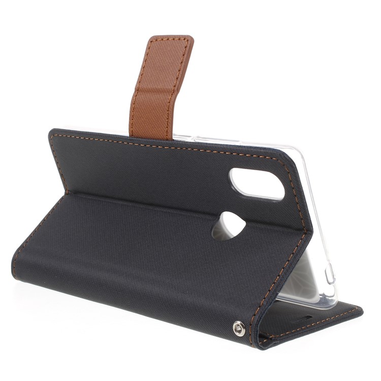 ROAR KOREA Twill Leather Wallet Stand Cover for Xiaomi Mi 8 SE (5.88-inch) - Black-5