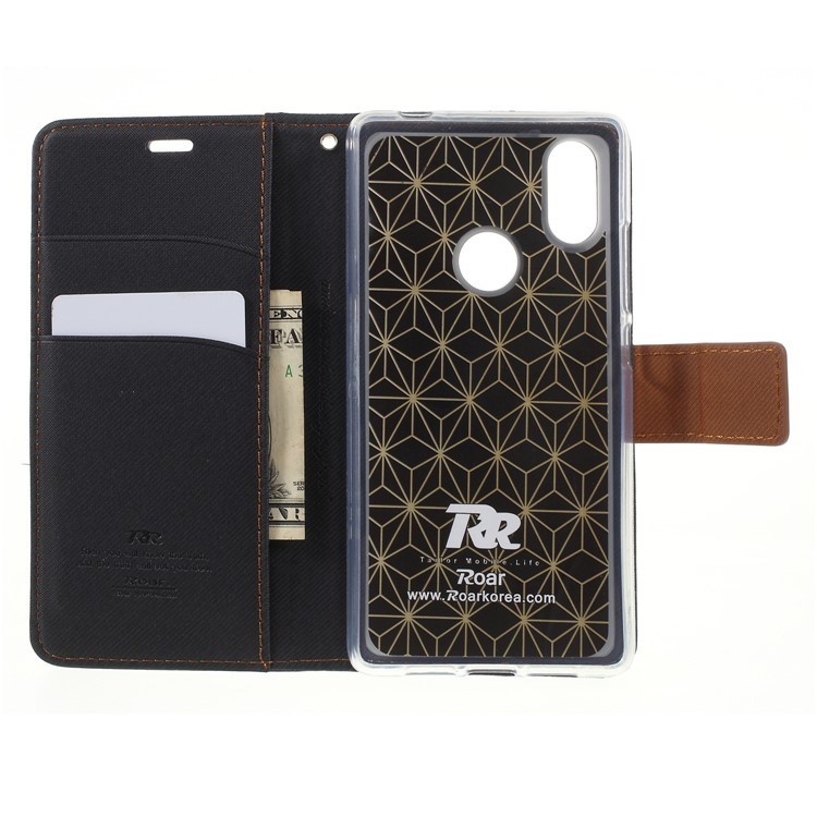 ROAR KOREA Twill Leather Wallet Stand Cover for Xiaomi Mi 8 SE (5.88-inch) - Black-6