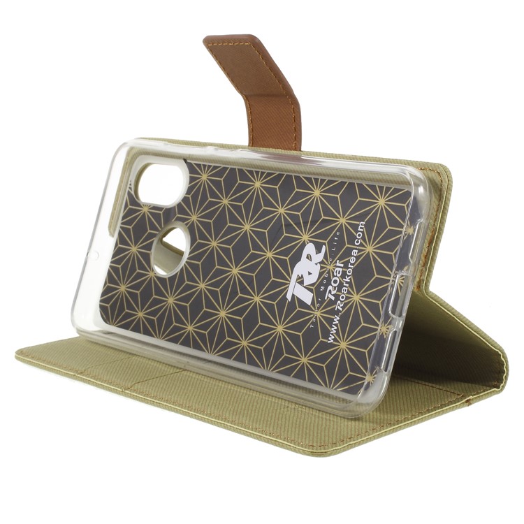 ROAR KOREA Twill Leather Wallet Phone Accessory Case with Stand for Xiaomi Mi 8 (6.21-inch) - Khaki-4