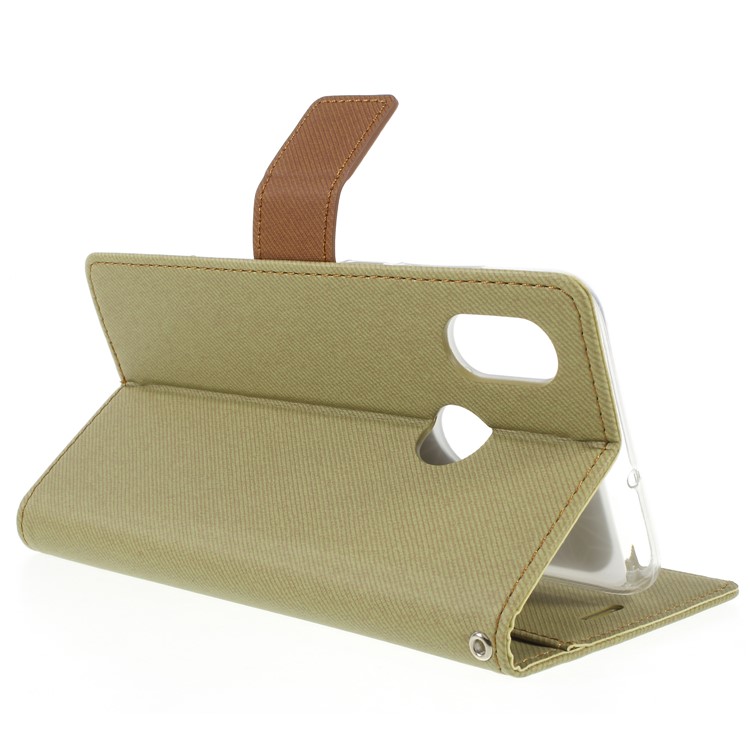 ROAR KOREA Twill Leather Wallet Phone Accessory Case with Stand for Xiaomi Mi 8 (6.21-inch) - Khaki-5