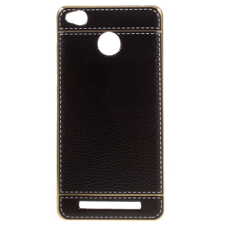 Plated PU Leather Coated TPU Case for Xiaomi Redmi 3s - Black-1