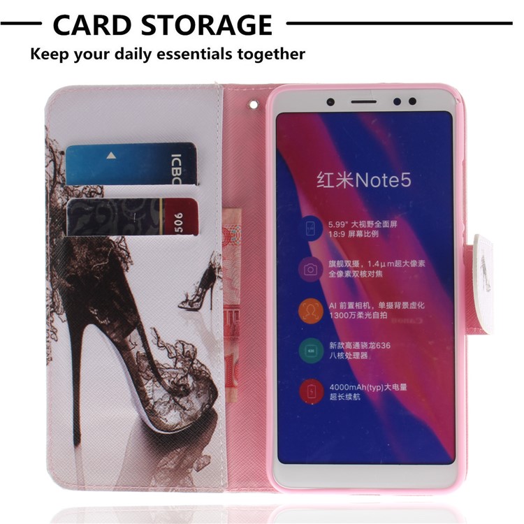 Pattern Printing Leather Wallet Case for Xiaomi Redmi Note 5 Pro (Dual Camera) / Redmi Note 5 (China) - High-heeled Shoes-7