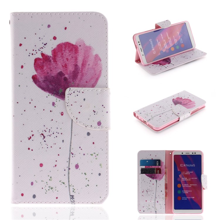 Pattern Printing Leather Wallet Phone Casing for Xiaomi Redmi Note 5 Pro (Dual Camera) / Redmi Note 5 (China) - Vivid Flower-1