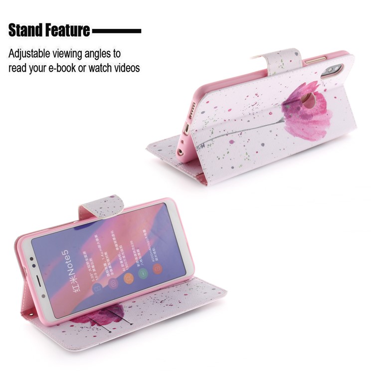 Pattern Printing Leather Wallet Phone Casing for Xiaomi Redmi Note 5 Pro (Dual Camera) / Redmi Note 5 (China) - Vivid Flower-5