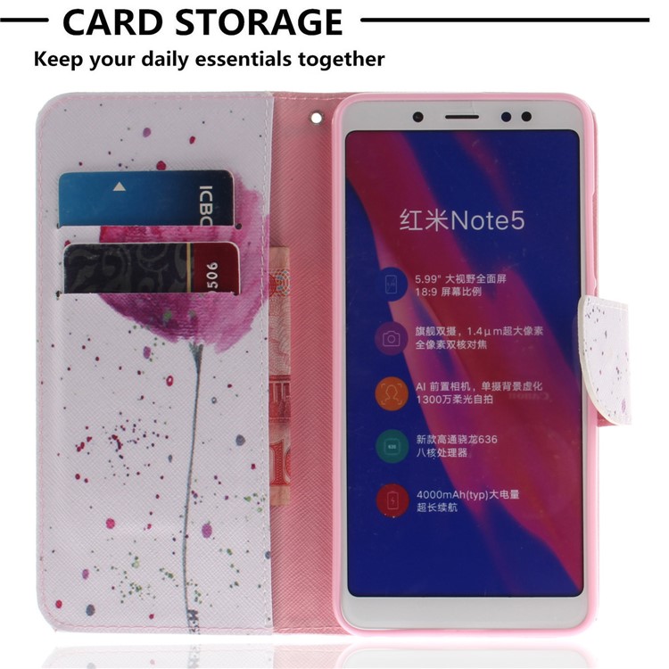 Pattern Printing Leather Wallet Phone Casing for Xiaomi Redmi Note 5 Pro (Dual Camera) / Redmi Note 5 (China) - Vivid Flower-7