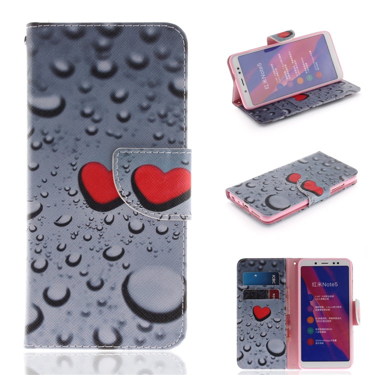 Pattern Printing Leather Wallet Magnetic Case for Xiaomi Redmi Note 5 Pro (Dual Camera) / Redmi Note 5 (China) - Red Hearts-1