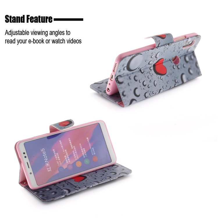 Pattern Printing Leather Wallet Magnetic Case for Xiaomi Redmi Note 5 Pro (Dual Camera) / Redmi Note 5 (China) - Red Hearts-5