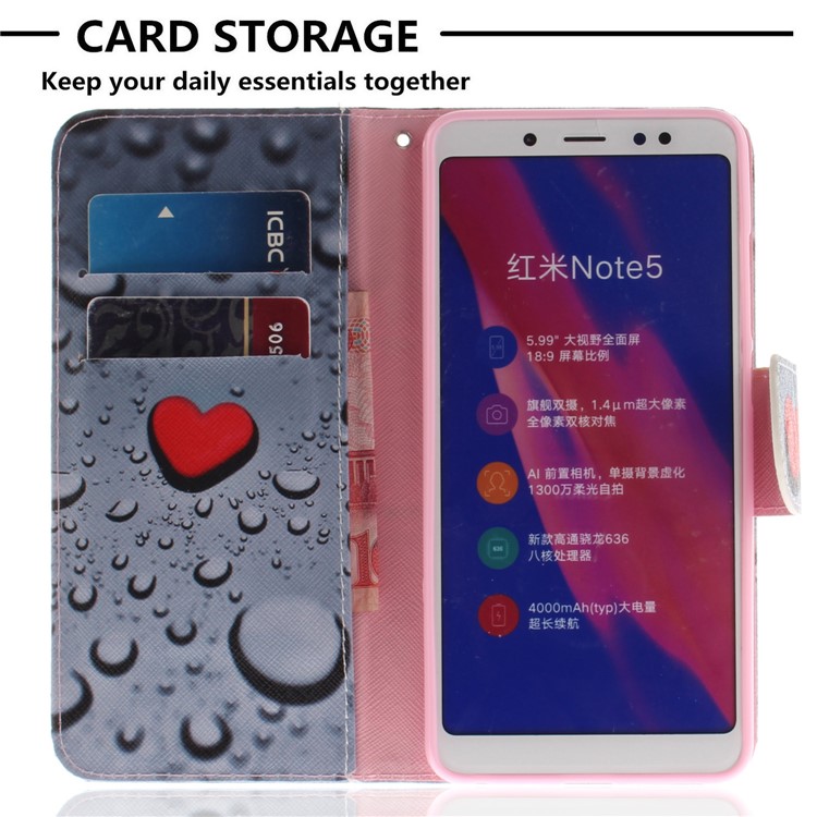Pattern Printing Leather Wallet Magnetic Case for Xiaomi Redmi Note 5 Pro (Dual Camera) / Redmi Note 5 (China) - Red Hearts-7