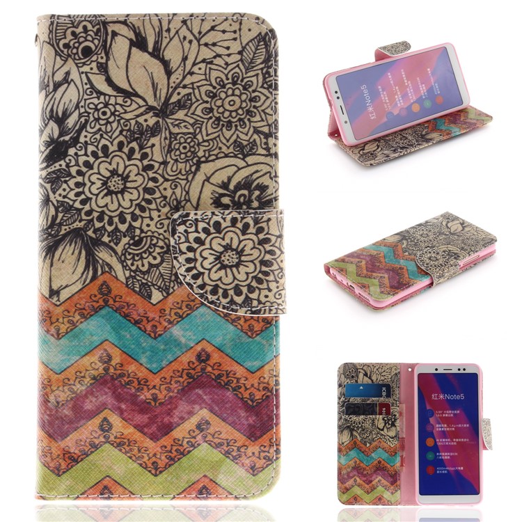 Pattern Printing Leather Wallet Cover Accessory for Xiaomi Redmi Note 5 Pro (Dual Camera) / Redmi Note 5 (China) - Retro Flowers-1