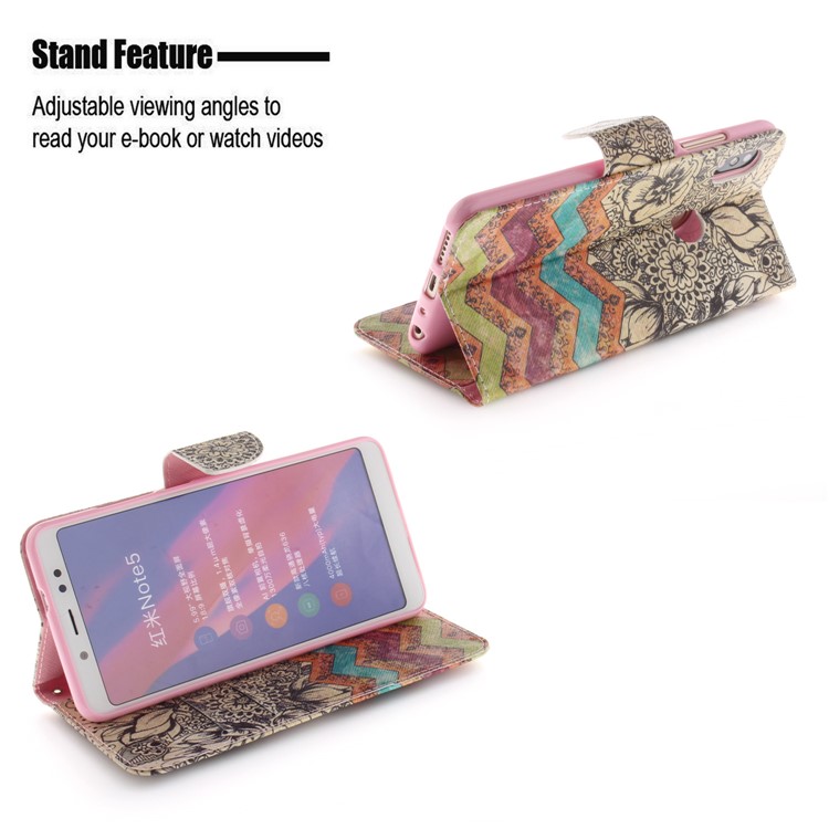 Pattern Printing Leather Wallet Cover Accessory for Xiaomi Redmi Note 5 Pro (Dual Camera) / Redmi Note 5 (China) - Retro Flowers-4