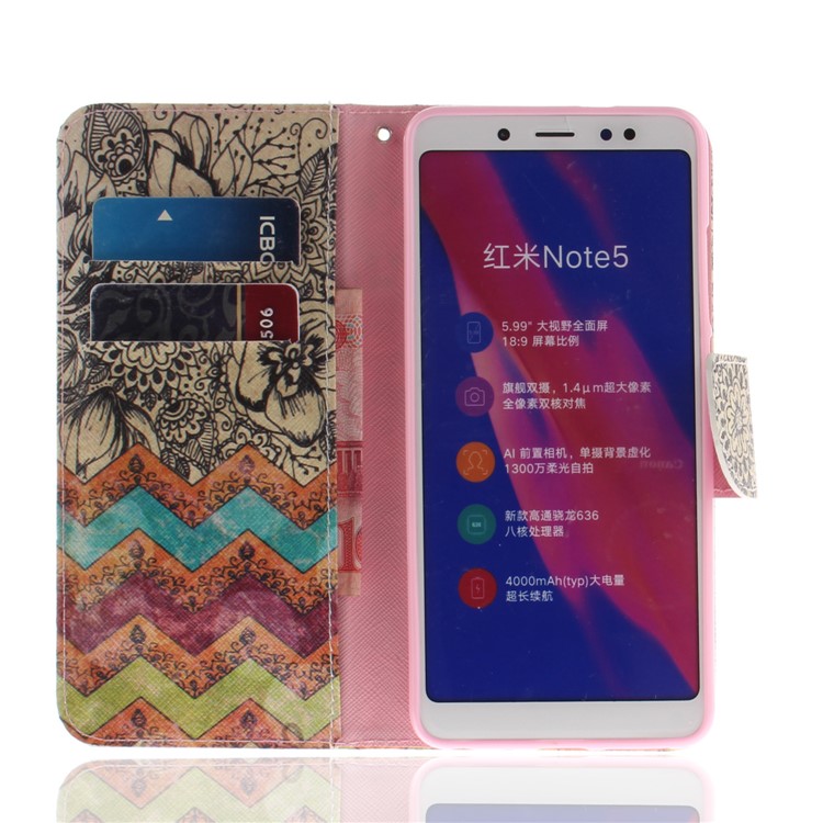 Pattern Printing Leather Wallet Cover Accessory for Xiaomi Redmi Note 5 Pro (Dual Camera) / Redmi Note 5 (China) - Retro Flowers-7