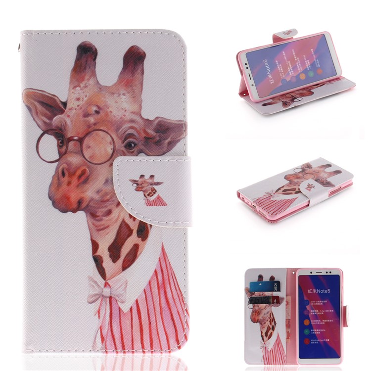 Pattern Printing Leather Wallet Flip Accessory Case for Xiaomi Redmi Note 5 Pro (Dual Camera) / Redmi Note 5 (China) - Giraffe Pattern-1