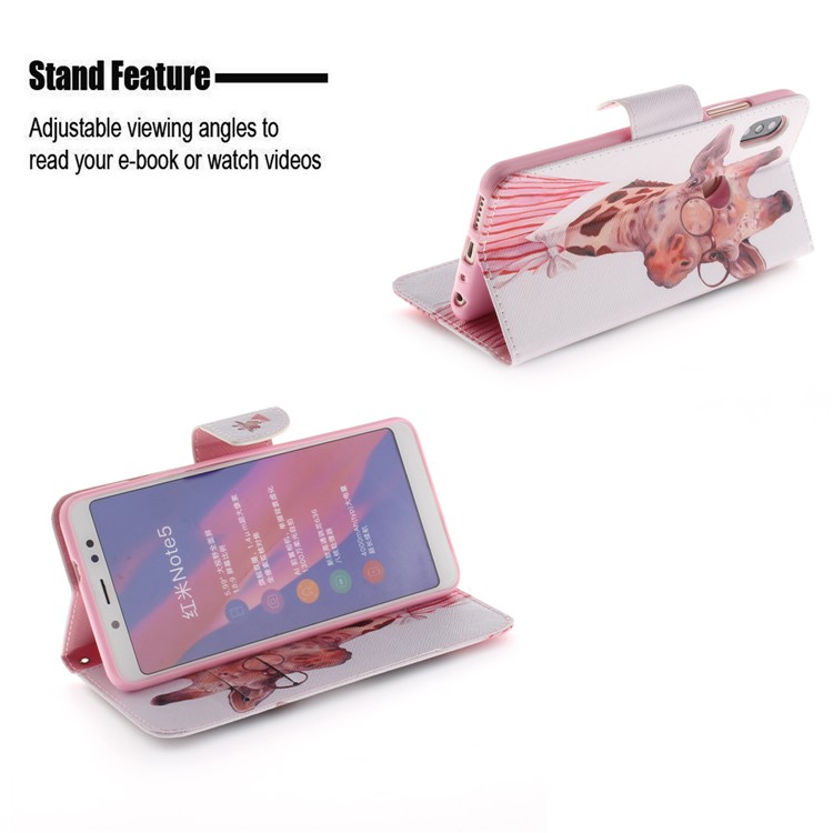 Pattern Printing Leather Wallet Flip Accessory Case for Xiaomi Redmi Note 5 Pro (Dual Camera) / Redmi Note 5 (China) - Giraffe Pattern-5