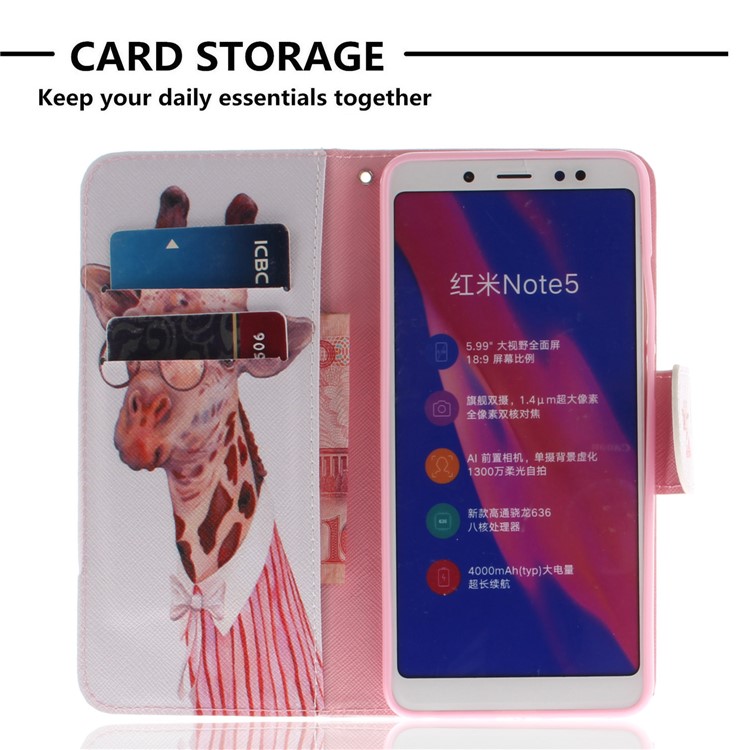 Pattern Printing Leather Wallet Flip Accessory Case for Xiaomi Redmi Note 5 Pro (Dual Camera) / Redmi Note 5 (China) - Giraffe Pattern-7