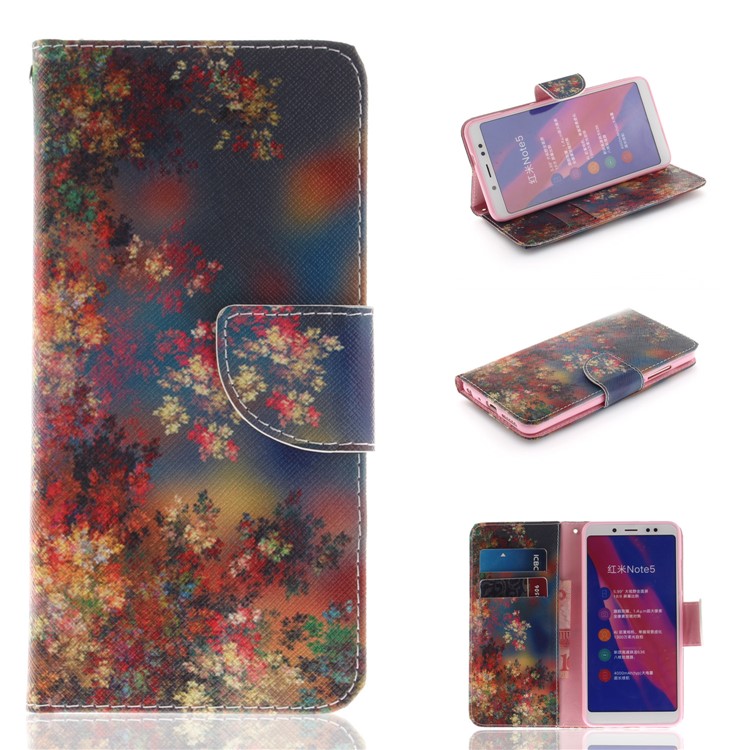 Pattern Printing Leather Wallet Stand Folio Magnetic Case for Xiaomi Redmi Note 5 Pro (Dual Camera) / Redmi Note 5 (China) - Flowers Pattern-1