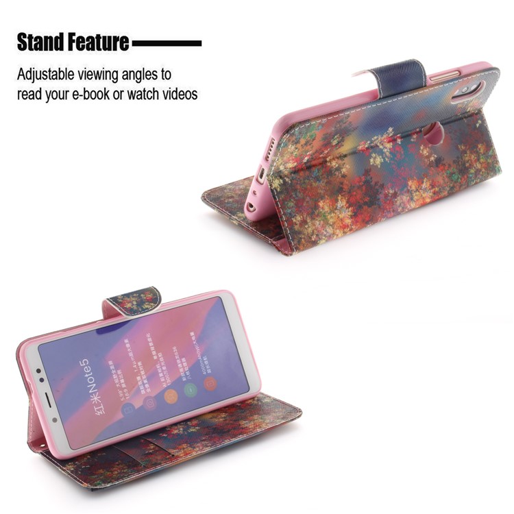 Pattern Printing Leather Wallet Stand Folio Magnetic Case for Xiaomi Redmi Note 5 Pro (Dual Camera) / Redmi Note 5 (China) - Flowers Pattern-5
