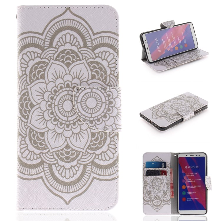 Pattern Printing Leather Wallet Phone Folio Cover for Xiaomi Redmi Note 5 Pro (Dual Camera) / Redmi Note 5 (China) - Mandala Flowers-1