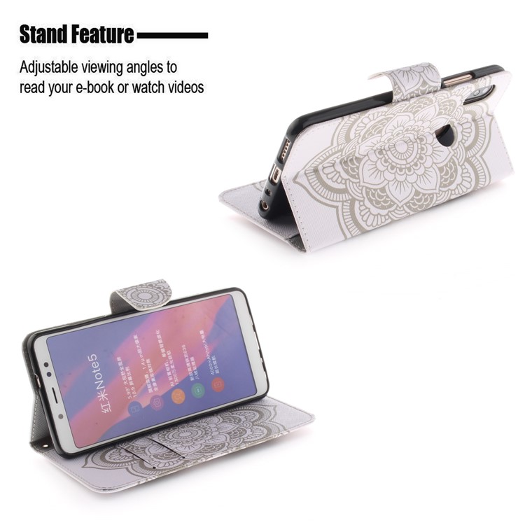 Pattern Printing Leather Wallet Phone Folio Cover for Xiaomi Redmi Note 5 Pro (Dual Camera) / Redmi Note 5 (China) - Mandala Flowers-5