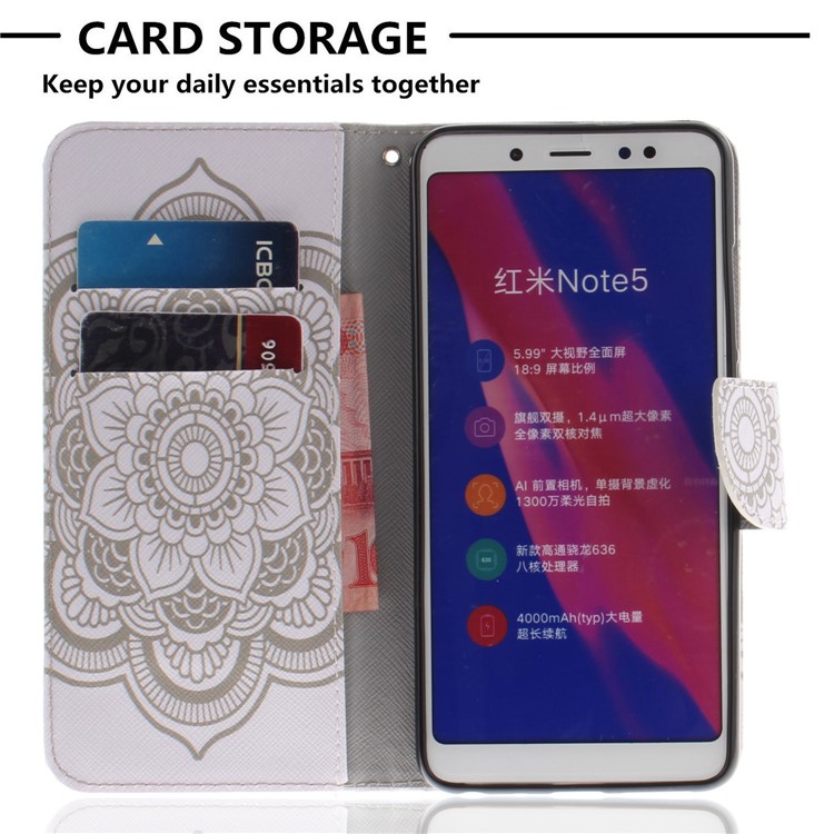 Pattern Printing Leather Wallet Phone Folio Cover for Xiaomi Redmi Note 5 Pro (Dual Camera) / Redmi Note 5 (China) - Mandala Flowers-7