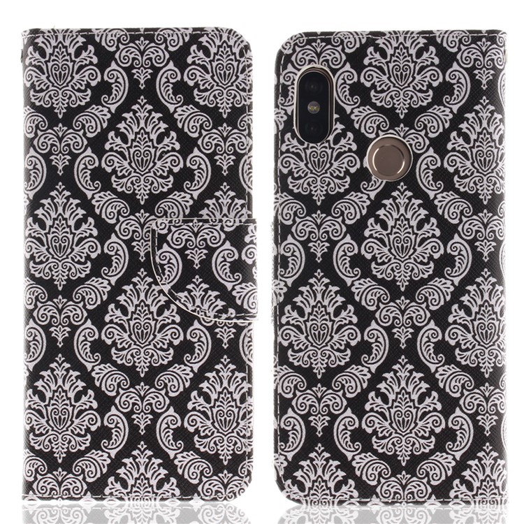For Xiaomi Redmi Note 5 Pro (Dual Camera) / Redmi Note 5 (China) Patterned PU Leather Stand Wallet Protection Casing - Damask Flowers-2
