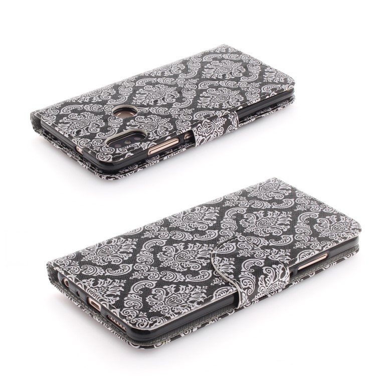 For Xiaomi Redmi Note 5 Pro (Dual Camera) / Redmi Note 5 (China) Patterned PU Leather Stand Wallet Protection Casing - Damask Flowers-4