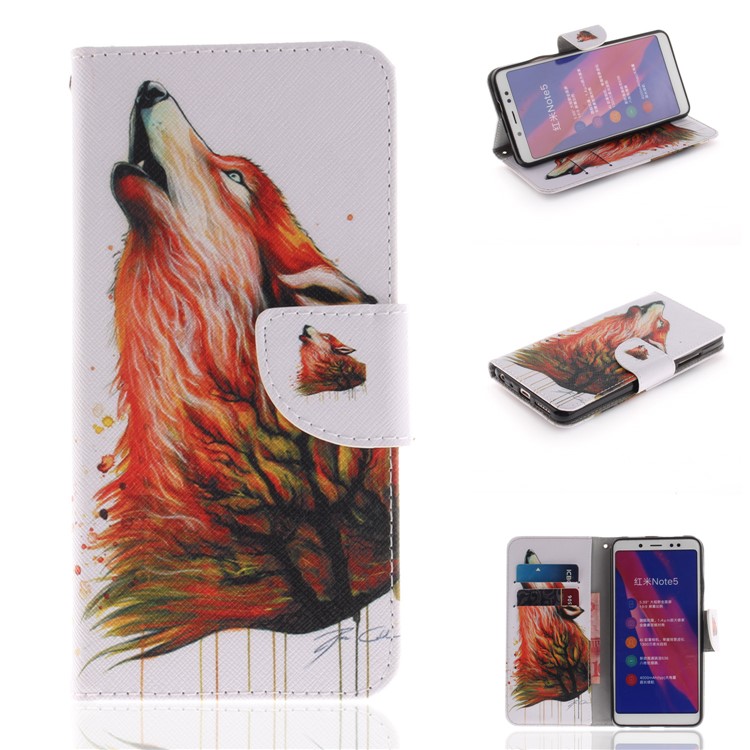 Pattern Printing Leather Wallet Case Phone Cover for Xiaomi Redmi Note 5 Pro (Dual Camera) / Redmi Note 5 (China) - Wolf Pattern-1
