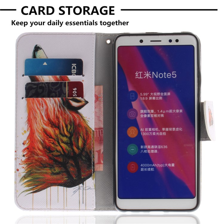 Pattern Printing Leather Wallet Case Phone Cover for Xiaomi Redmi Note 5 Pro (Dual Camera) / Redmi Note 5 (China) - Wolf Pattern-7
