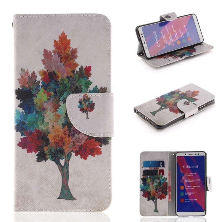For Xiaomi Redmi Note 5 Pro (Dual Camera) / Redmi Note 5 (China) Pattern Printing Wallet Leather Stand Cover - Colorzied Tree-1