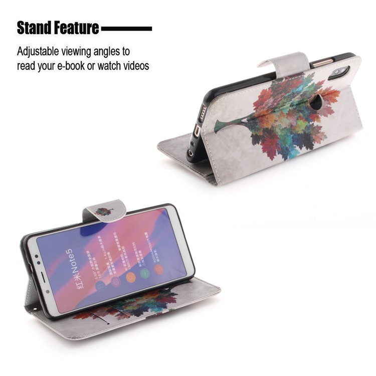 For Xiaomi Redmi Note 5 Pro (Dual Camera) / Redmi Note 5 (China) Pattern Printing Wallet Leather Stand Cover - Colorzied Tree-5